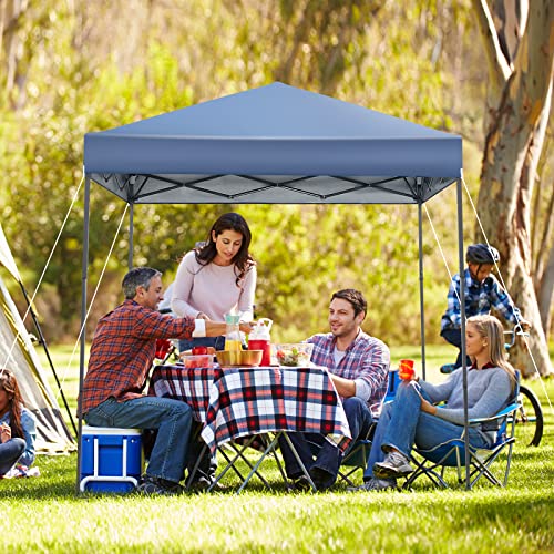 Tangkula 6.6x6.6 Ft Pop Up Canopy, 1 Person Instant Setup Canopy Tent with Center Lock, UPF 50+ Sun Protection, 8 Stakes, 4 Ropes, Portable Outdoor Canopy with Carrying Bag - color: Blue, size: 6.6x6.6FT