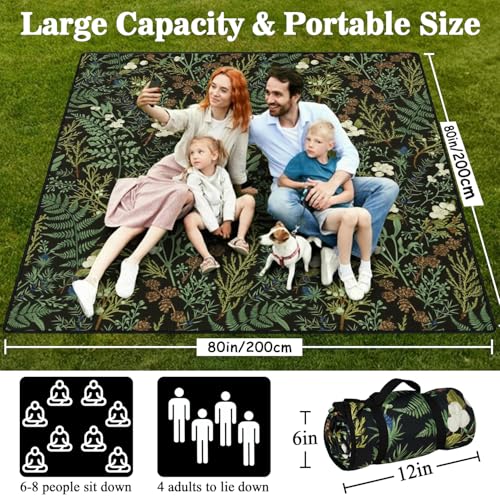 Picnic Blankets Waterproof Foldable Extra Large,80"x 80" Outdoor Beach Blanket Sandproof,3-Layer Lightweight Handy Mat Tote Picnic Camping Rugs for Outside Your Rv (Botanical Fern Leaves Floral Sage) - color: Picnic Blankets 8