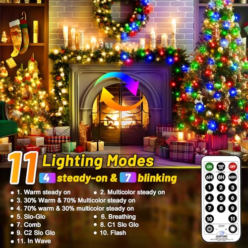 KNONEW 403ft 1000 LED Christmas Lights Color Changing String Lights Outdoor with 11 Modes for Xmas Tree Trunk Yard Porch Outdoor Wedding Party Decorations (Warm White to Multicolor) - color: Warm White to Multicolor, size: 403ft 1000 LED