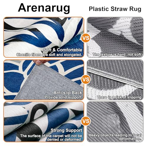 6x9 Outdoor Area Rug Washable Multicolored Patio Rug Tropical Botanical Floral Chenille Waterproof Outdoor Carpet Non-Slip for Patio, Deck, Backyard, Porch, Blue - color: Blue White, size: 6' x 9' (Rectangular)