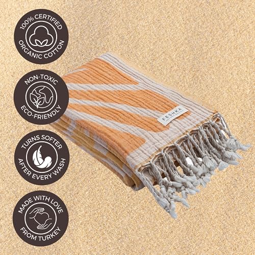 FESHKA Sand Free Turkish Beach Towel (37 x 67) Quick Dry Bath Towel, Oversized Beach Blanket, Lightweight for Travel - Made with 100% Organic Turkish Cotton - Summer Solstice (Yellow/Orange) - color: 06 - Yellow/Orange