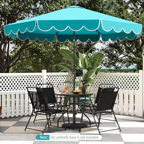 Tangkula 10 FT Patio Umbrella, 2-Tiers Scalloped Outdoor Table Market Umbrella with Tilt Adjustment, Crank, 8 Sturdy Ribs for Pool, Deck, Backyard (Turquoise) - color: Turquoise, size: 10Ft