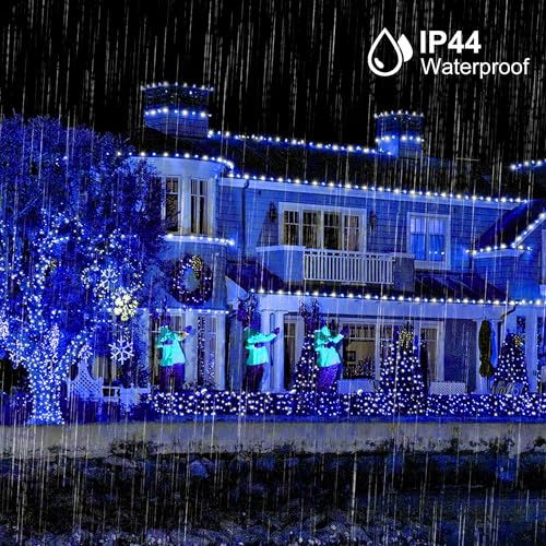 Wellisnow 164ft 500 LED Blue White Christmas Lights, 8 Lighting Modes Waterproof Christmas Lights Outdoor Plug in for Christmas Tree Yard Wedding Decorations(164FT,Blue&White) - color: Blue White, size: 164FT