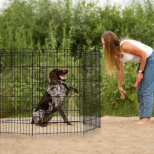 Peekaboo Dog Pen Pet Playpen Dog Fence Indoor Foldable Metal Wire Exercise Puppy Play Yard Pet Enclosure Indoor Outdoor 8 Panels 36 Inch with Bottom Pad/Top Cover(Black 36 Bottom Cover) - style: Playpen + bottom pad