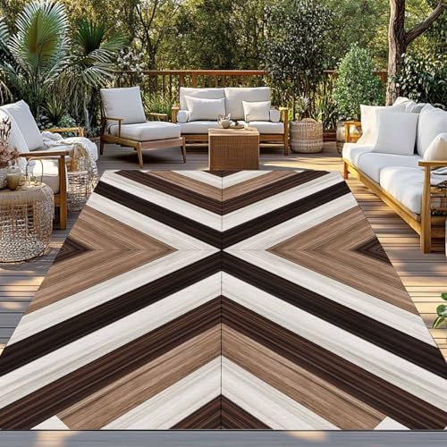 Outdoor Rug Mats for Patios, Boho Aztec Ethnic Style,Washable Indoor Carpet Area Rug with Non Slip Backing for Balcony,Picnic,Beach Vintage Wood Grain - size: 4' x 6' (Rectangular)