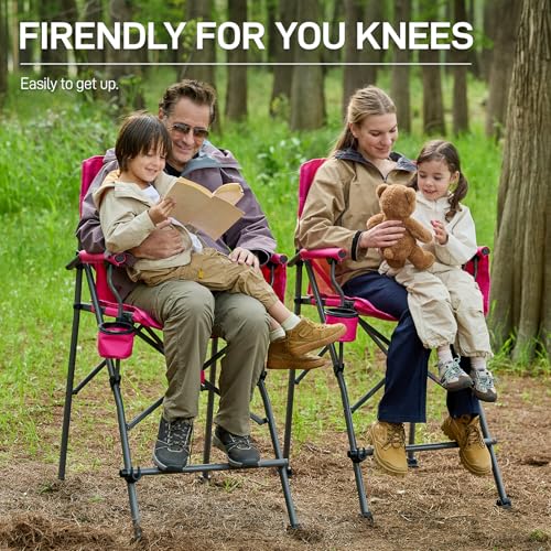 EVER ADVANCED Textilene MeshTall Camping Folding Chair 31", Portable Directors Chair, Bar Height Camping Chair with Carry Bag and Footrest, Armrest, Heavy Duty Supports 300 Lbs Pink - color: Pink, style: Textilene Mesh