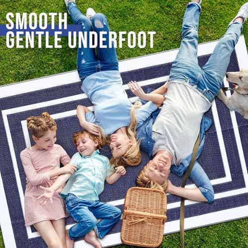 OLANLY Outdoor Rug 4x6 ft Waterproof, Reversible Outdoor Plastic Straw Rug, RV Mat, Indoor Outdoor Carpet Clearance for Patio, Camping, Balcony, Deck, Backyard, Navy & White - color: Navy Blue & White, size: 4' X 6' (Rectangular)