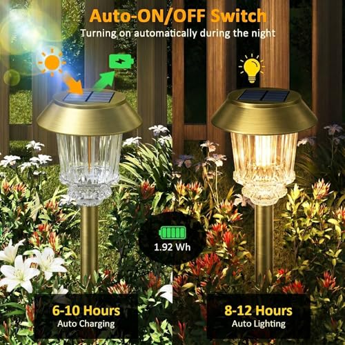 XMCOSY+ Solar Pathway Lights Waterproof - 6 Pack Solar Lights Outdoor, 10-40 LM Dimmable Outdoor Solar Light for Yard Pathway Garden Driveway Walkway (Bronze) - color: Bronze, size: 6 Packs