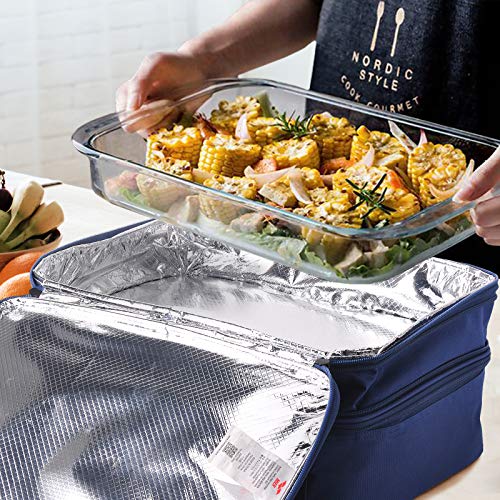 MIER Insulated Double Casserole Carrier Thermal Lunch Tote for Potluck Parties, Picnic, Beach, Fits 9 x 13 Inches Casserole Dish, Expandable by Mid Zipper, Navy - color: Navy