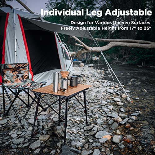 VILLEY Portable Camping Table with Adjustable Legs, Lightweight Aluminum Folding Beach Table with Carrying Bag for Outdoor Cooking, Picnic, Beach, Backyards, BBQ and Party - Gold - color: Gold