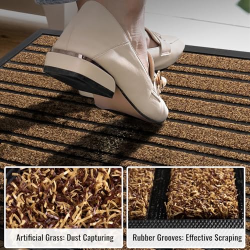 BEHERO Door Mat Outdoor Entrance, 30.5"x17" Extra Durable Front Door Mat Outside, Heavy Duty Welcome Mat for Outside Entry, Back Door Mats Non Slip, Waterproof All-Season Doormats, Beige Brown - color: Beige Brown, size: 30.5" x 17" (Rectangular)
