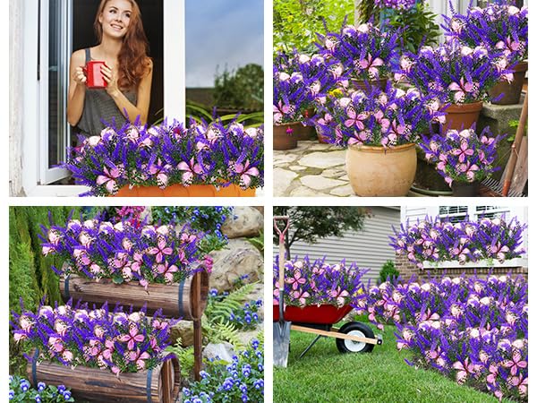 Kohlrabi Solar Garden Lights Outdoor, 4 Pack Purple Lavender Solar Butterfly Lights Gardening Gifts for Women, Artificial Flower with Butterfly Purple Garden Decor for Lawn Patio-Warm White - color: Warm White, size: 4 Pack