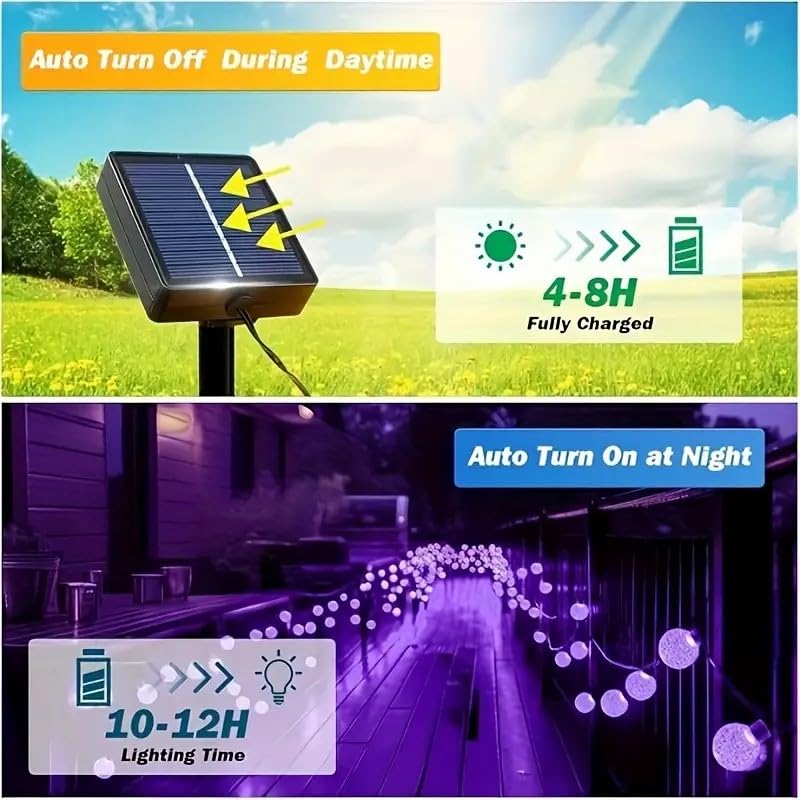 Solar String Lights Outdoor 2 Pack, 39FT 100 LED Globe Lights Outdoor, 8 Modes Waterproof Solar Patio Lights, Garden String Lights for Outside Gazebo Yard Backyard Decor (Purple) - color: Purple