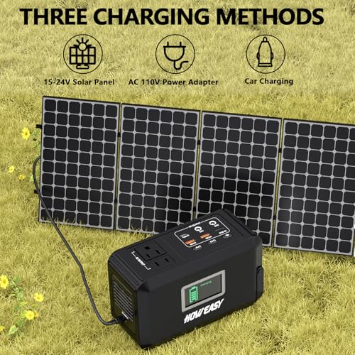 HOWEASY Portable Power Station120W(240W Peak), 24000mAh Camping Solar Generator, Portable Power Bank with 2 110V AC Outlet / 2 DC /3 USB QC3.0/LED Flashlight for Home Camping Emergency Backup - color: Black
