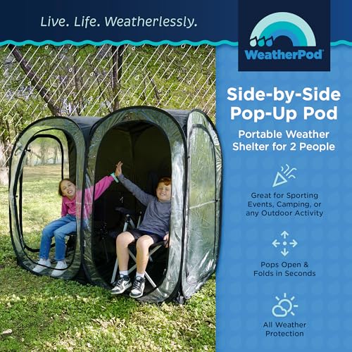 WeatherPod® Side-by-Side™ 2-4 Person Pop-Up Sports Tent Pod - The Original Shark Tank Instant Setup All-Weather Pod Shelter for Outdoor Sports, Rain, Wind & Cold - size: 2 Person