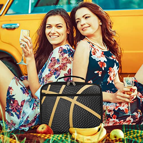 Kids Lunch Box for Boys Girls Balck Gold Sport Basketball Insulated Lunch Bag Reusable Small Cooler Bag Meal Containers Tote Kit for School Travel Women Men - color: black basketball