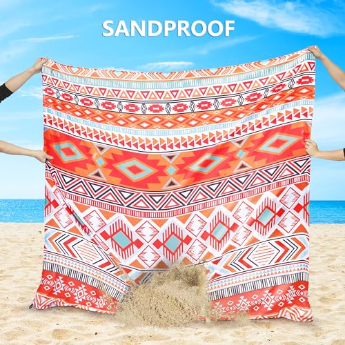 HIHOHO Beach Blanket Waterproof Sandproof Extra Large Beach Mat 79" X 83"/120"x108"for 1-8 Adults Quick Drying Durable Outdoor Picnic Mat for Beach Travel Camping Hiking - color: Bohemian Orange, size: 79" X 83"（1~3 person）