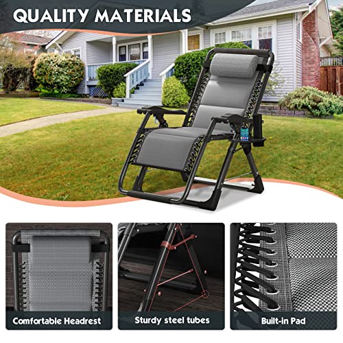 MOPHOTO Zero Gravity Chair, Outdoor Padded Lounge Chair with Side Table, Zero Gravity Recliner Chair, Outdoor Reclining Chair, Sturdy & Comfortable, Supports up to 440lbs - color: Pearl Gray, style: Zero Gravity Chair