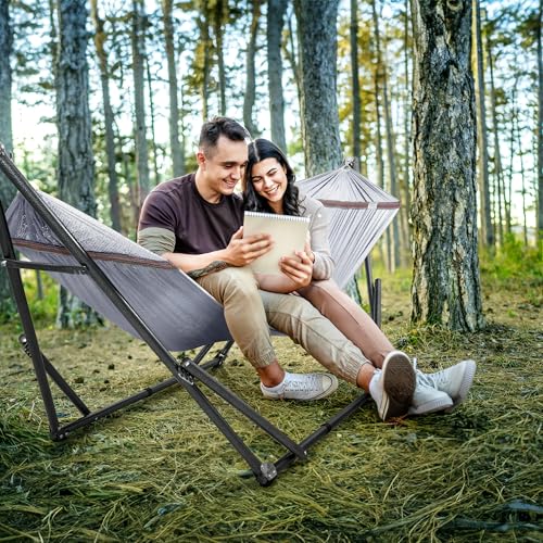 Tranquillo Universal Double Hammock with Stand Included for 2 Persons/Foldable Hammock Stand 600 lbs Capacity Portable Case - Inhouse, Outdoor, Camping, Grey - color: 1. Grey