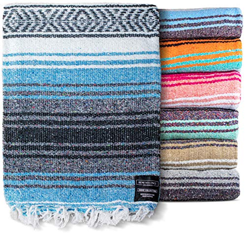 Benevolence LA Authentic Handwoven Mexican Blanket | Yoga Blankets, Outdoor, Picnic, Beach, Camping | Equestrian Saddle | Serape 50x70 inches - Sky Blue, Pack of 1 - color: Sky Blue