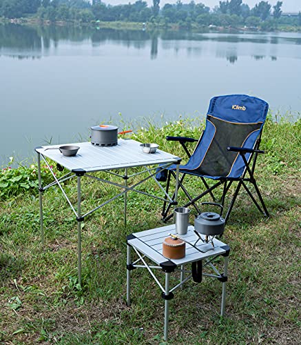 iClimb Lightweight Stable Alu. Folding Square Table Roll Up Top with Carry Bag for Camping Picnic Backyards BBQ Camp Kitchen (Silver, L) - color: Alu Silver, size: Large