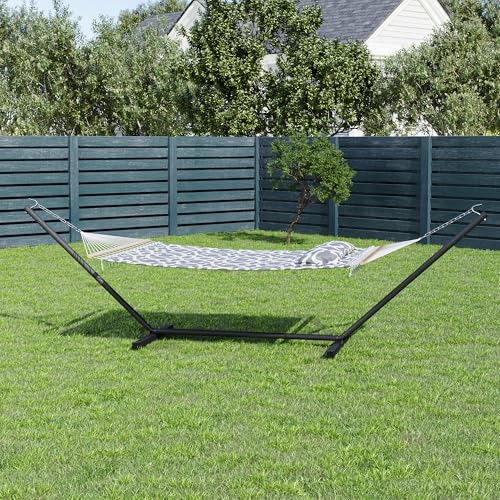Garvee 57" Double Hammock with Heavy Duty Stand – 2 Person Hammock, Widening Cotton Fabric Design, 450 LB Capacity for Indoor & Outdoor Use (Light Grey) - color: Light Grey