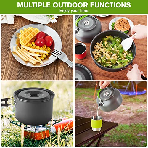 MEETSUN Camping Cookware Set - 37 PCs, Large Size Hanging Pot with Camping Pots and Pans, Camp Cooking Set for 6 People, Mess Kit with Cups, Dishes, Forks, Spoons, Knives for Outdoor Picnic