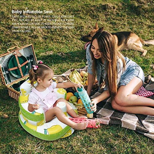 AirSwim Inflatable Baby Seat, Inflatable Baby Chair for Babies 3 Months and Up, Summer Blow Up Chair with Built in Air Pump, Infant Floor Seats for Learning to Sit, Palying, Camping, Lemon - color: Lemon