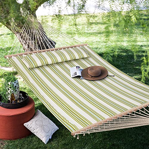 SUNCREAT Hammock 2 Person Heavy Duty, Double Hammocks for Trees, 2 Person Hammock with Spreader Bar, Green&Beige - color: Green&beige