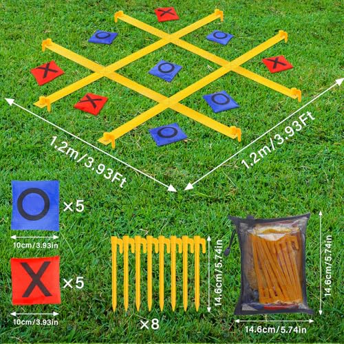 Giant Tic Tac Toe Outdoor Games for Kids Adults Family, Portable Tic Tac Toe Bean Bag Toss with 10pcs Bean Bag, Large Outdoor Lawn Backyard Games Carnival Field Day Game - color: Yellow