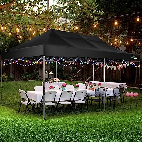 COBIZI 10x20 Heavy Duty Pop up Canopy Tent with 6 sidewalls Easy Up Commercial Outdoor Wedding Party Tents for Parties All Season Wind & Waterproof Gazebo Roller Bag, Black(Frame Thickened) - color: Black, size: 10x20 With 6 Sidewalls
