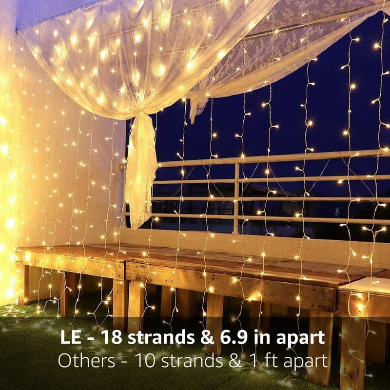 Lighting EVER 306 LED Curtain Lights with 18 Hang Down String Lights, 10×10 ft Plug in Hanging Fairy Lights for Bedroom Wall Window, Twinkle Backdrop Lights for Wedding Patio Gazebo (NOT Connectable) - color: Warm White, size: 9.8 ft