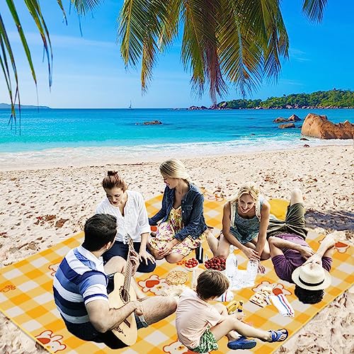 Sand Free Beach Blanket Waterproof Sandproof Beach Mat Lightweight Water Proof Outdoor Blankets Extra Large Picnic Blanket for Travel, Grass, Beach, Hiking, Camping, Concert, Festival - color: Yellow, size: 60"x80"