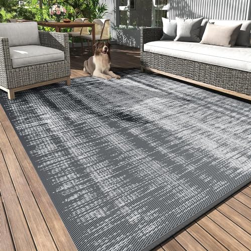 MontVoo Outdoor Rug Waterproof 5x8 ft Outdoor Carpet Patio Rug Mat Reversible RV Camping Rug Plastic Straw Outside Rug for Balcony Porch Deck Picnic Beach Modern Grey - color: Grey, size: 5' X 8' (Rectangular)