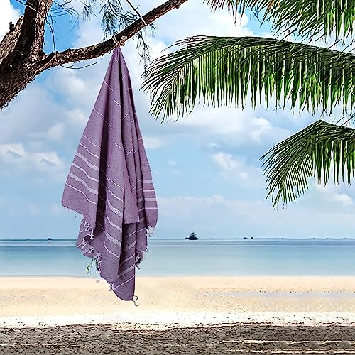 HILLFAIR Cotton Turkish Beach Towels, Quick Dry Lightweight Sand Free Peshtemal Towel for Bath Swim Yoga Spa Travel, Beach Accessories, Oversized Cotton Turkish Towels (39 x 72 inch- 4 Pack Purple) - color: Purple, size: 39 x 72 inch ( Beach towel - 4 PAC