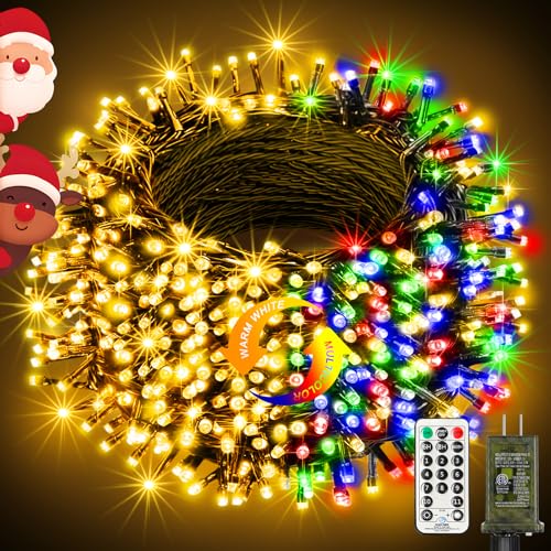 btfarm Color Changing Christmas Lights Outdoor, 115FT 300 LED Christmas Tree Lights Indoor with Remote, Timer Twinkle String Light Waterproof for Xmas Wedding Party Decor, Warm White & Multicolor - size: 115FT 300LED