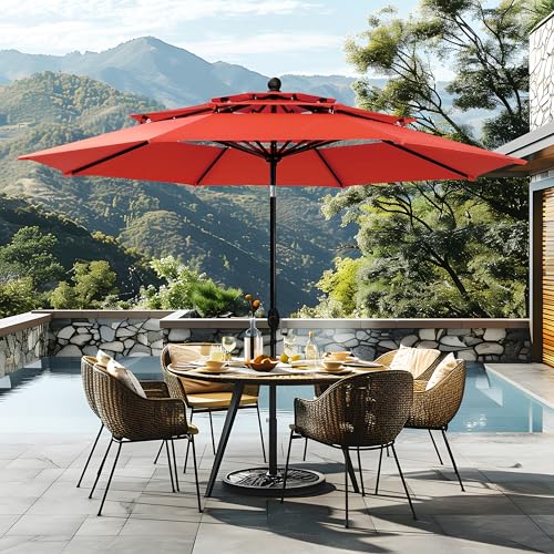 Sophia & William 10ft 3 Tier Auto-tilt Patio Umbrella,Wind Resistent,Outdoor Patio Umbrellas Double Vented Umbrella with Crank for Pool Garden Backyard, Red - color: Orange Red