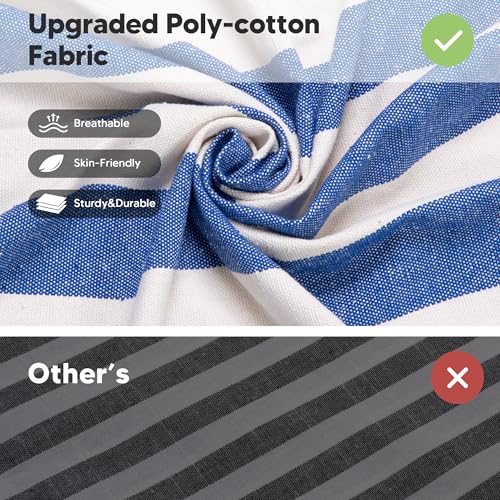 SUNCREAT Fabric Hammock for Backyard, Hanging Tree Hammock, Blue & White - color: Blue & White Stripes, size: Medium