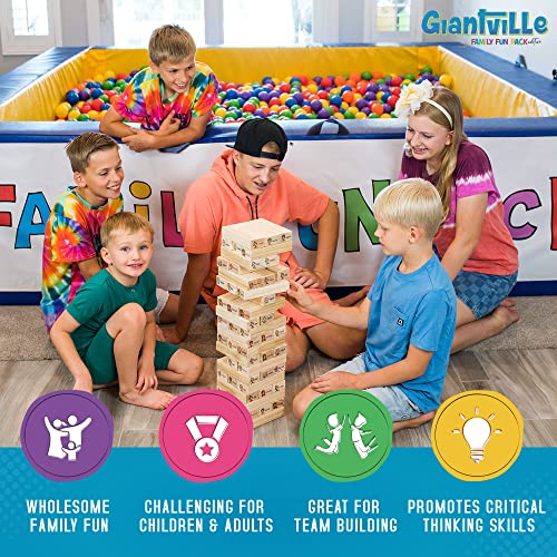 Giantville Giant Tumbling Timber Toy - Premium Pine Wood Life-Size Blocks Tower - Big Floor/Board Indoor/Outdoor Yard Game for Kids & Adults - 54-Blocks + Red Storage/Carry Bag - Grows Almost 4-Feet - size: X-Large