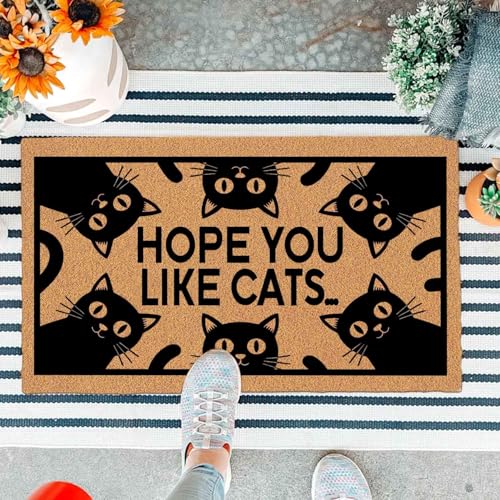Funny Artificial Coir Doormat - Hope You Like Cats - with Heavy Duty Anti-Slip Backing Durable Porch Welcome Mats 29.5 x 17 inch - color: Hope You Like Cats
