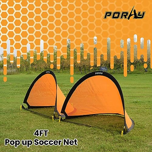 Poray Soccer Goal for Kid Easy-up Set of Two Portable Soccer Net 210D Oxford with 8 Field Marker Cones Extra Stakes Fun for Backyard and Soccer Training - color: Orange, size: 4FT