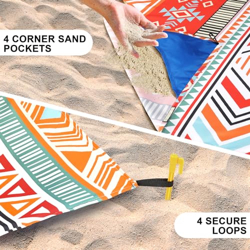 HIHOHO Beach Blanket Waterproof Sandproof Extra Large Beach Mat 79" X 83"/120"x108"for 1-8 Adults Quick Drying Durable Outdoor Picnic Mat for Beach Travel Camping Hiking - color: Bohemian Orange, size: 79" X 83"（1~3 person）