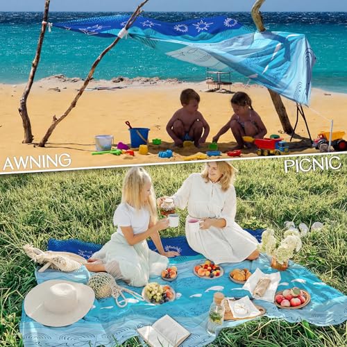 BYDOLL Beach Blanket 78''X81'' Waterproof Sandproof Suits1-4 Adults Oversized Lightweight Large Blanket Picnic Mat for Beach Sand Free Travel Camping Hiking Picnic - color: Sea, size: 78"X81"