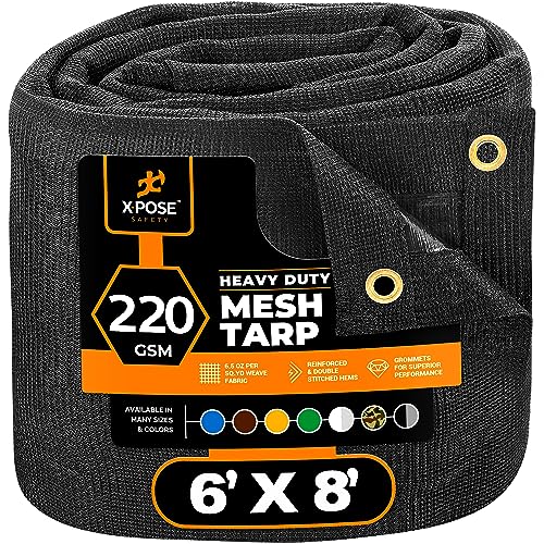 Xpose Safety Heavy Duty Mesh Tarp 6' x 8' – Multipurpose Black Protective Cover with Air Flow - Use for Tie Downs, Shade, Fences, Canopies, Dump Trucks – Weather and Tear Resistant - color: Black, size: 6' X 8'