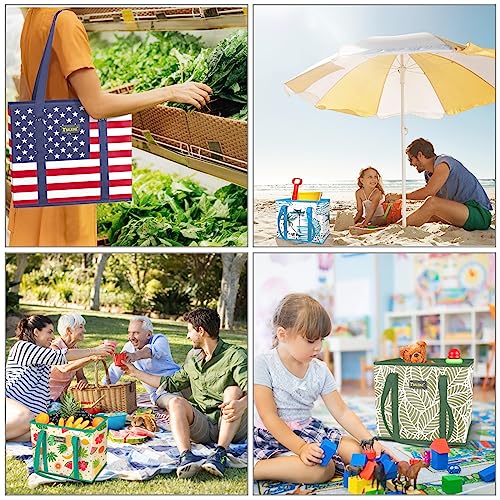 BALEINE 3Pk Reusable Grocery Bags, Foldable Shopping Bags for Groceries with Reinforced Bottom & Handles (Color Stripe) - color: Color Stripe, size: 3 Pack