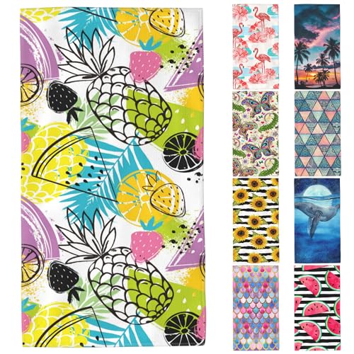 Strawberry Microfiber Beach Towels,Tropical Abstract Pineapple Strawberry and Orange Oversized Absorbent Bath Towels,Soft Quick Dry Thin Camping Towel for Adults Women Men,29.5"×59" - color: Tropical Abstract Pineapple Strawberry and Orange