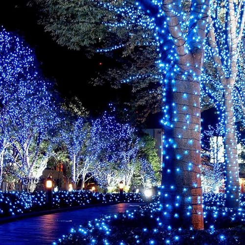 Joomer Solar Christmas String Lights, 39FT 100LED Waterproof Outdoor Lights with 8 Modes Twinkle Fairy Light for Garden, Patio, Yard, Tree and Christmas Decor (Blue) - color: Blue