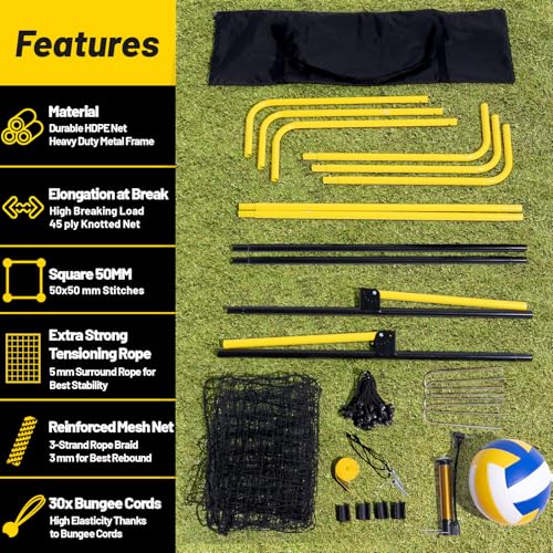 Happy Jump 7x4 FT Portable Volleyball Rebounder Net, 5 Adjustable Angles Bounce Back Trainer, Heavy-Duty Steel Frame & 45-Ply Net, Target Practice Training Equipment, Includes Volleyball
