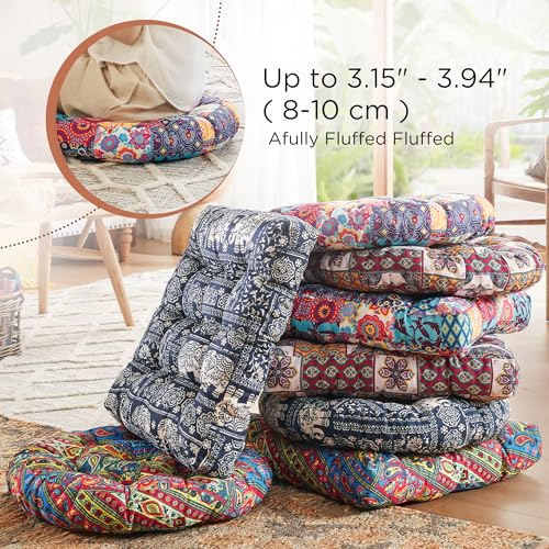 Codi Meditation Floor Pillow Set of 2, Boho Pillows Seating for Adults and Kids, Large Cushion for Yoga Living Room Tatami Sitting, Memory Foam Added, 22x22 Inch, Round Multi Patchwork - color: Round | Multi Patchwork, size: 2 Count (Pack of 1)