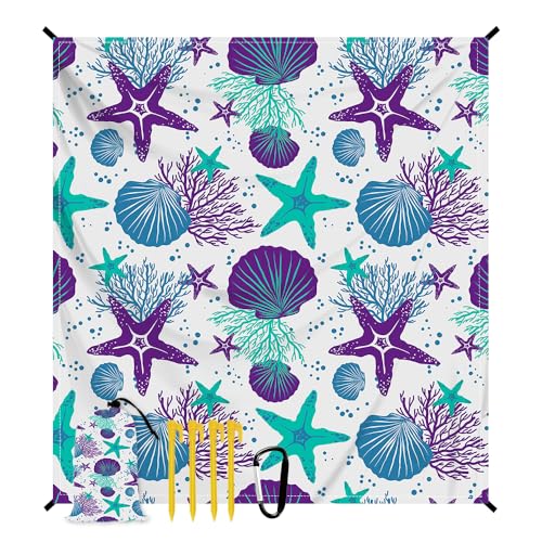 Beach Blanket Waterproof Sandproof Oversized, Extra Large Beach Mat 79" X 87"/110"x118" for 1-8 Adults Sand Free, Quick Drying Durable Outdoor Picnic Mat for Beach Travel Camping Hiking - color: Starfish, size: 9x10 FT (1～8 Person)